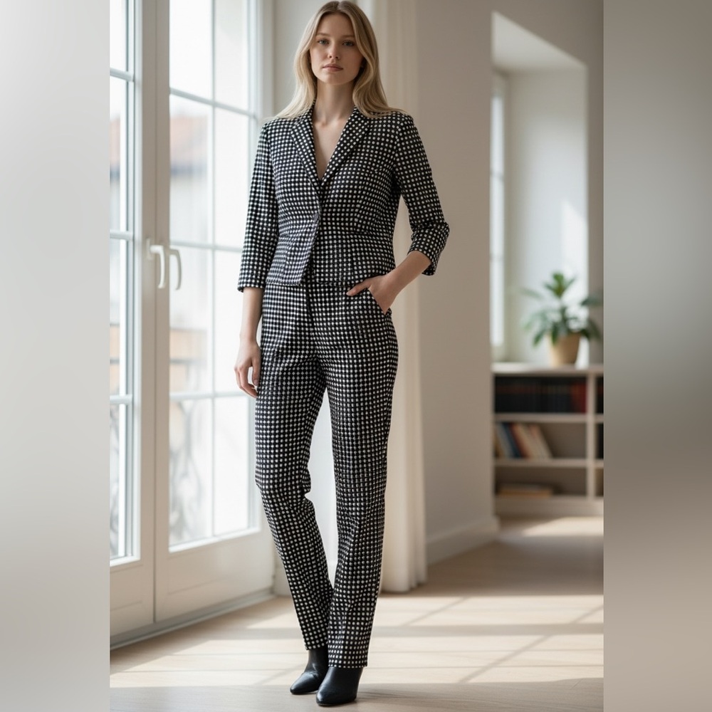 Kasper Black and White Patterned Pantsuit
